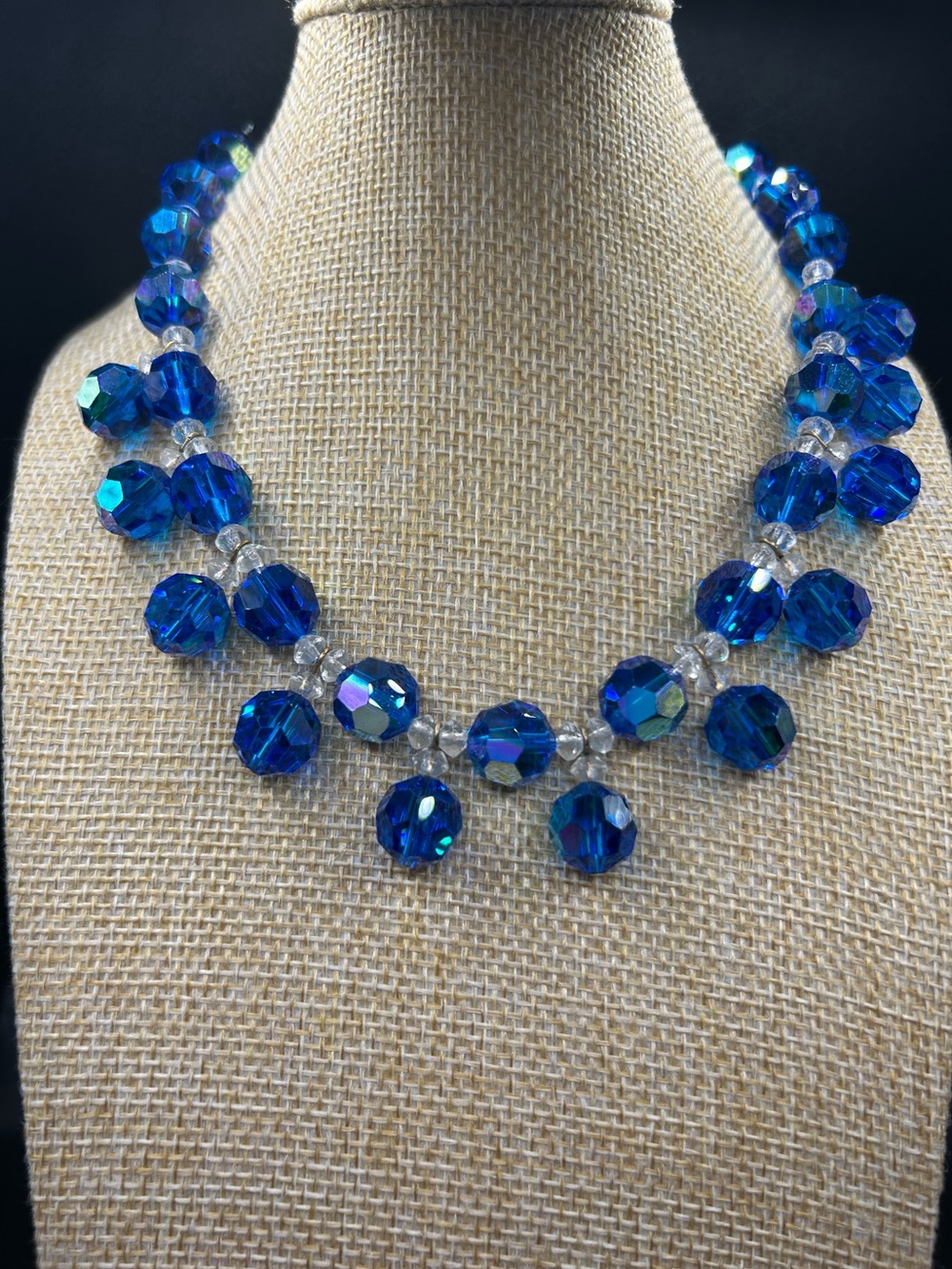 Vintage Blue Crystal Beaded Necklace - Picture 2 of 4